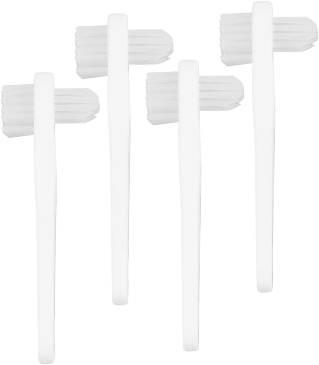 4 pcs Portable Small Dual Head Denture Cleaning Brush Plastic Toothbrush for False Teeth Care Ergonomic Handle for Easy Grip Lightweight and Compact for Travel Use
