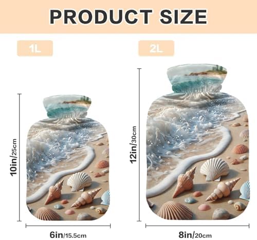 Seashells on The Beach Beige Hot Water Bottles with Soft Velvet Cover Hot Water Bag for Hot and Cold Compress, 1 Liters