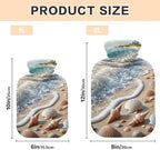 Seashells on The Beach Beige Hot Water Bottles with Soft Velvet Cover Hot Water Bag for Hot and Cold Compress, 1 Liters