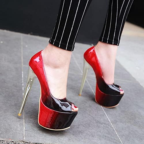 WOilERQ Women's Pump High Heels Fish Mouth Open Toe Platform Pump Stiletto Heels Patent Leather Shallow Mouth Fashion Sandals 16Cm / 6.5 Inches