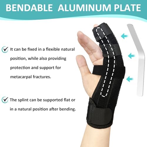GenetGo Metacarpal Finger Splint Hand Brace - Pinky Ring Finger Immobilizer For Boxer Fractures -Fit for Both Left or Right Hand (Medium)