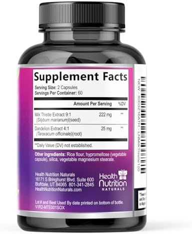 Milk Thistle Supplement - Advanced Liver Cleanse Detox & Repair with Dandelion Root Extract - Natural Milk Thistle Silymarin Marianum Extract Liver Health Support, Non-GMO, Bottled USA - 120 Capsules
