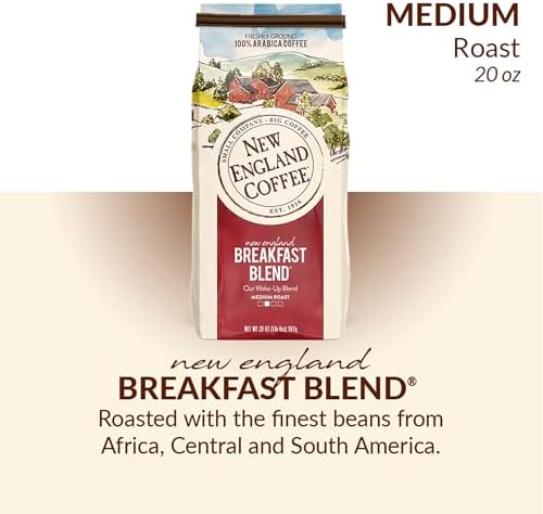 New England Coffee Breakfast Blend Medium Roast Ground Coffee, 20oz Bag (Pack of 1)