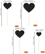 35 Pack Heart Cupcake Toppers Glitter Love Heart Valentine Cupcake Picks for Valentine's Day Theme Wedding Engagement Bridal Shower Birthday Party Cake Decorations Supplies Black