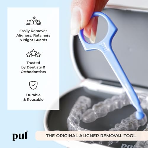 PUL Pack of 2 Aligner Removal Tool – Invisalign Remover Tool & Retainer Hook for Clear Aligners, Trays & Night Guards – Reusable Invisalign Accessories, Aligner Hooks & Retainer Removal Hook – Blue