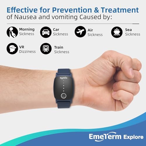 EmeTerm Explore Classic FDA-Cleared Anti-Nausea Wristband IP67 Waterproof Morning Motion Travel Sickness Vomit Relief Rechargeable No Gel Drug Free Without Side Effects