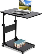 Over-Bed Tables, Rolling Side Table Adjustable Height Portable Detachable Bedside Table Mobile Desk pc Table for Small Spaces