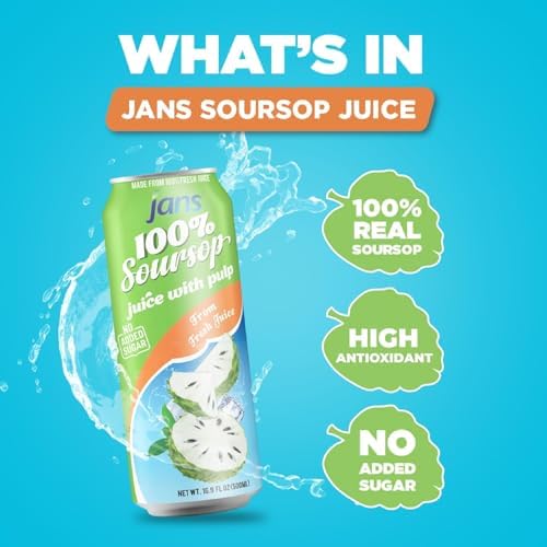 Soursop Juice with Pulp 16.9 oz (Pack of 6) Jans | 100% Pure Soursop Graviola Guanabana Juice | NO Sugar Added, NOT From Concentrate, Fat-Free, Cholesterol-Free, Refreshing Taste of the Tropics