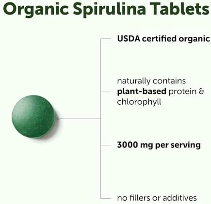 Micro Ingredients Organic Spirulina Supplement, 720 Tablets (4 Month Supply), No Filler & Non-GMO, Rich in Vegan Protein, Vitamins & Prebiotics, Premium Spirulina Pills