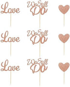 24Pcs We Still Do Cupcake Toppers Glitter Love Heart Marriage Anniversary Cupcake Picks Bridal Shower Wedding Engagement Birthday Cake Decorations Supplies - Rose Gold Glitter