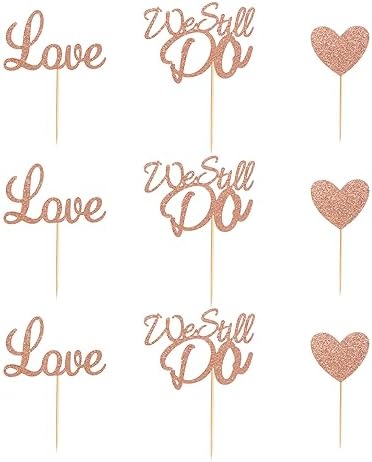 24Pcs We Still Do Cupcake Toppers Glitter Love Heart Marriage Anniversary Cupcake Picks Bridal Shower Wedding Engagement Birthday Cake Decorations Supplies - Rose Gold Glitter