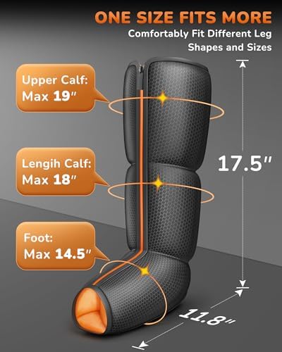 Leg Massager with Heat and Compression : Foot and Calf Massager for Circulation and Pain Relief, Sequential Compression Boots with 6 Modes, 9 Intensity, 3 Heat