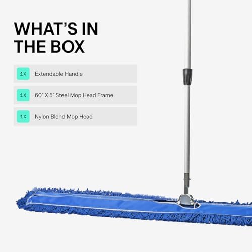 60 Inch Blue Commercial Dust Mop & Floor Sweeper with Extendable Handle – Mop for Hardwood, Tile, and Concrete Floor Cleaning