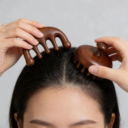 Scalp Massager for Hair Growth, Two-Piece Set-Manual Head Scrubber with Sandalwood, Portable Handheld Tool for Scalp Care & Relaxation, Stress Relief Brush for Home and Travel Spa Experience
