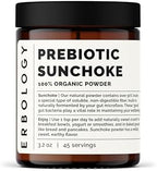 Erbology Organic Jerusalem Artichoke Powder 3.2 oz - 45 Servings - Sunchoke - 50% Prebiotic Inulin Fiber - Supports Gut Health and Promotes Diverse Microbiome - Feed Good Bacteria - Gluten-Free