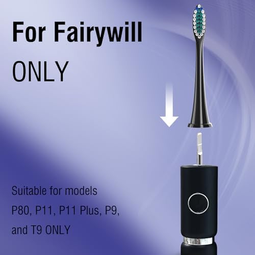 Replacement Brush Heads Compatible with Fairywill P11 Electric Toothbrushes, 8Pcs, Black, Only Fit Model P 11 P80 P9 and T9
