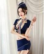 Womens Sexy Lingerie Flight Attendant Costume Stewardess Uniform Bag Hip Skirt Temptation Cosplay Outfit