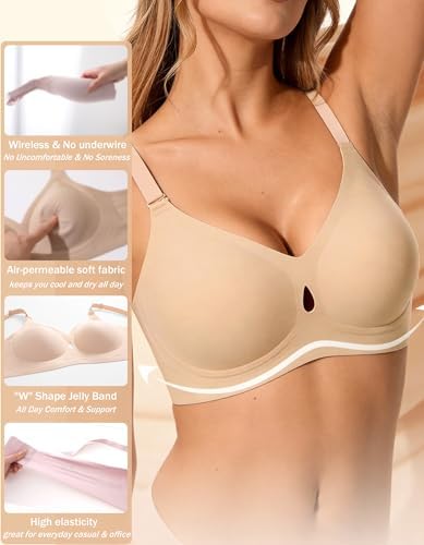 Jelly Wireless Bras for Women Sexy Comfortable Bra Bralettes V Neck No Underwire Bras Push Up Everyday Seamless Bra S XXL