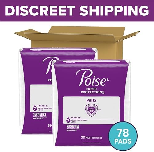 Poise Incontinence & Postpartum Pads for Bladder Leaks, 7 Drop Ultra Absorbency, Long Length, 78 Count, Packaging May Vary
