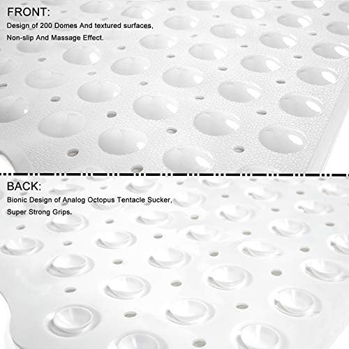 Bath Tub and Shower Mats, Non-Slip 39 x 16 Inch Extra Long Bathtub Mat, Machine Washable BathMat with Drain Holes, Suction Cups for Bathroom (Opaque White)
