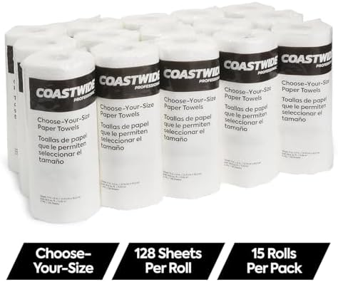 Choose-Your-Size Paper Towels, 2-Ply, White, 128 Sheets/Roll, 15 Rolls/Carton