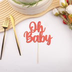 Oh Baby Cake Topper - Glitter Red Baby Shower Cake Decorations, Gender Reveal Cake Smash Decor, New Baby Cake Top Photo Booth Props (Red)