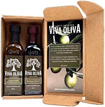 Viva Oliva Two 60ml (2oz) Variety Gift Set - Tuscan Herb Infused Olive Oil & 18 Year Traditional Barrel Aged Balsamic Vinegar - Premium Quality - 100% Natural