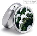 Round Pill Box Snow on Evergreen Trees Pill Case 3 Compartment Medicine Pill Organizer for Purse & Pocket Portable Travel Pillbox Medicine Vitamin Cod Liver Oil Storage Box Organizer