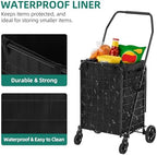 YITAHOME Folding Shopping Cart with Liner, Foldable Grocery Cart with Wheels for Seniors, Portable Collapsible Utility Carts for Shopping, Groceries, Laundry & Storage
