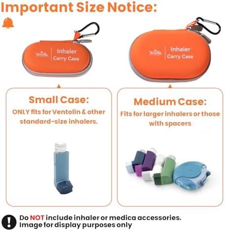 Empty Inhaler Holder Carry Case, Hard-Shell Protective, Splash-Resistant with High-Visibility, Compact & Snug Fit for Asthma & Allergy Sufferers Daily & Travel Use (Small, No Inhaler)