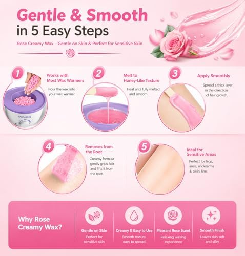 5LB Hard Wax Beads for Hair Removal, Professional Bulk Brazilian Wax for Sensitive Skin, Stripless Creamy Wax with Rose Scent for Bikini, Face, Underarm & Full Body, Salon & Home Use