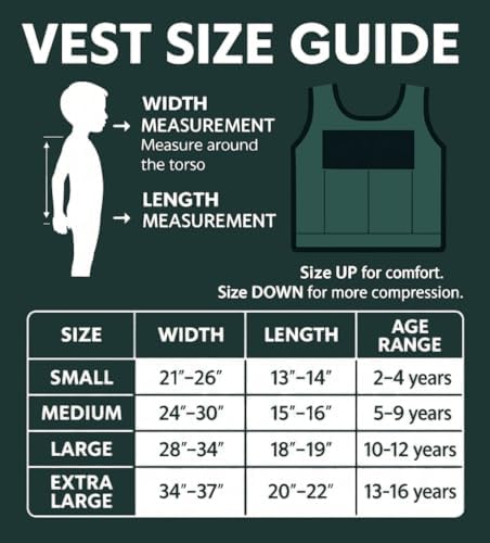 Weighted Vest For Kids - Adjustable Compression Vest With Six Removable Weights Included - Breathable Snug Fit Design
