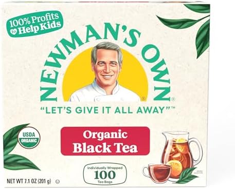 Newman's Own Organic Black Tea Strong Robust Black Tea with 100 Tea Bags Per Box (Pack of 2) USDA Certified Contains Caffeine Brew Hot/Cold