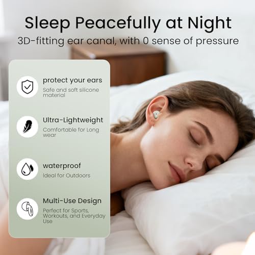 Ear Plugs, Soft Ear Plugs for Sleeping - 30dB Noise Cancelling Reusable Silicone Earplugs, Ultra Comfortable Fit for Studying, Concerts, Travel, 8 Ear Tips-Bean Green