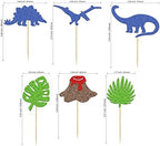 24 Pack Dinosaur Cupcake Toppers Green Palm Leaves Volcano T-Rex Cupcake Picks for Dinosaur Theme Baby Shower Birthday Party Cake Decorations Supplies Blue Glitter