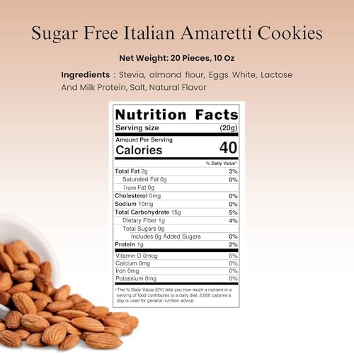 ANDY ANAND CHOCOLATIER Sugar Free Italian Amaretti Cookies – Soft Almond Treats, 20 Assorted Pieces with Peach, Blueberry & Hazelnut Flavors Gluten-Free, Made in Italy Gift Box (10 Oz)