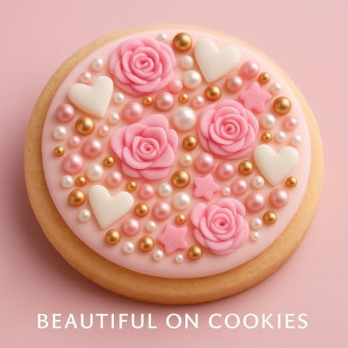 Confect Pink Mini Roses I Silver Hearts & Vermcelli and White Pearls | Anniversary Sprinkles | Sprinkles for Baking & Cake Decorative | Edible sprinkles - Vegan, Gluten-Free, Nut-Free, Soy-Free, Dairy-Free , Handcrafted Sprinkle 5 Oz