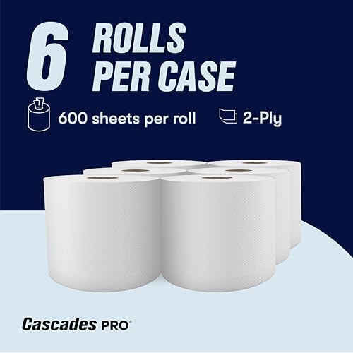 Cascades PRO Select Centerpull Hand Towel 2-Ply - Center Pull Paper Towel for Dispensers - Universal Fit - Premium Bulk - 600 Sheets/Roll, 6 Rolls / Box - H153 - White