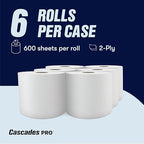 Cascades PRO Select Centerpull Hand Towel 2-Ply - Center Pull Paper Towel for Dispensers - Universal Fit - Premium Bulk - 600 Sheets/Roll, 6 Rolls / Box - H153 - White