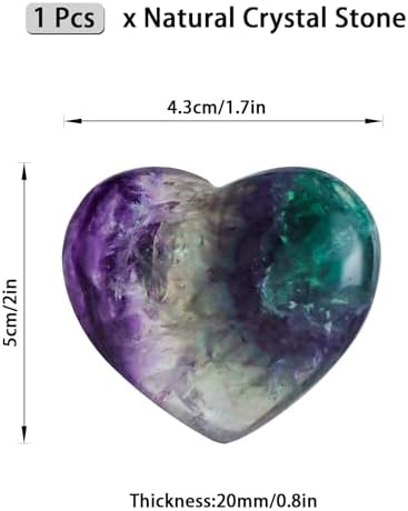 Rainbow Fluorite Heart Crystal Worry Stone for Anxiety Healing Heart Shaped Rock Stone Meditation Reiki Gifts Home Decor