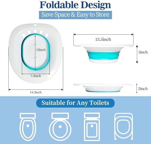 Sitz Bath for Postpartum Care and Hemorrhoids, Sitz Bath for Toilet Seat, Foldable Sitz Bath with Flusher, Deeper and Wilder, Suitable for Any Toilet Seat