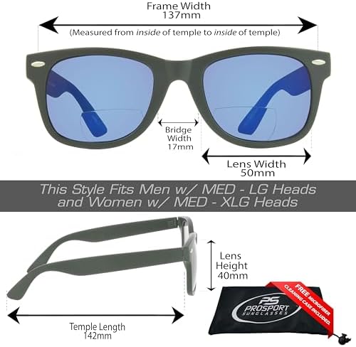 proSPORT BIFOCAL Sunglass Readers Horn Rim Frame Blue Flashed Mirror Lenses Men & Women Outdoor Activity +100 to+400