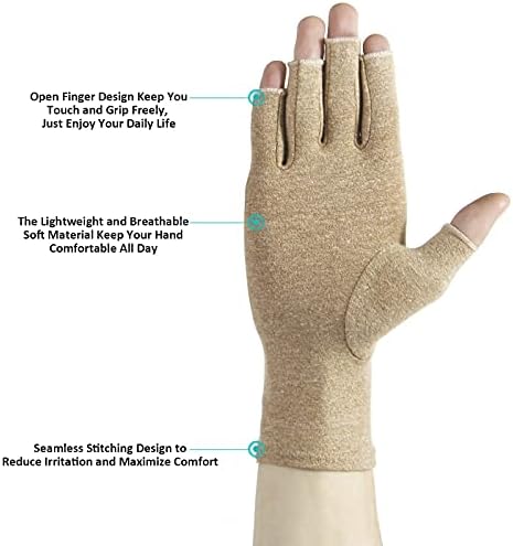 2 Pairs Arthritis Gloves Fingerless Compression Gloves for Relieve Rheumatoid Arthritis, Osteoarthritis, Carpal Tunnel, Joint Pain for Women and Men to Daily Work (Coffee, Medium)