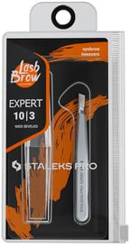 Staleks Pro Eyebrow Tweezers Expert 10 Type 3 – Wide Beveled Edges– Professional Stainless Steel Tweezer – Precision Hair Removal – Comfortable Grip – Manual Sharpening