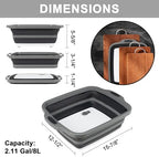 Collapsible Cutting Board with Container, Foldable Camping Sink with Colander, BBQ Prep Tub with Lid, Multifunction Dish Basin for Kitchen, Bowl, Vegetable and Fruit, 2.11 Gal/8L Storage Basket