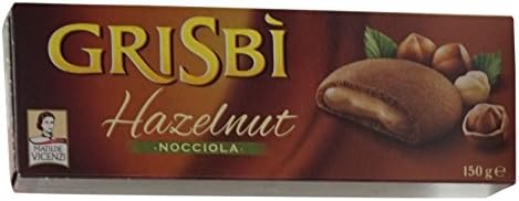 Vicenzi: "Grisbi Hazelnut" Italian Shortcrust Biscuits filled with Hazelnut Cream * 5.3 Ounces (150g) Package (Pack of 6) * [ Italian Import ]