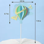 12Pcs 3D Hot Air Balloon Paper Cupcake Topper, Birthday Cake Decorations with Airplane Stars for Kids Birthday, Baby Shower, Wedding Party, Party Decorations Supplies (4 Pink & 4 Yellow & 4 Blue)