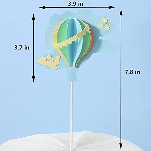 12Pcs 3D Hot Air Balloon Paper Cupcake Topper, Birthday Cake Decorations with Airplane Stars for Kids Birthday, Baby Shower, Wedding Party, Party Decorations Supplies (4 Pink & 4 Yellow & 4 Blue)