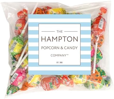 Bon Bon Bum Assorted Flavors Candy Lollipops, 1 Pound Bulk Candy (Approx. 22 pcs.), Individually Wrapped Lollipops with Bubble Gum Center, The Hampton Popcorn & Candy Company