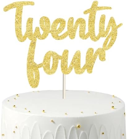 24th Birthday Cake Topper, Gold, 1 Count, 7.3 Inches, Birthday Party